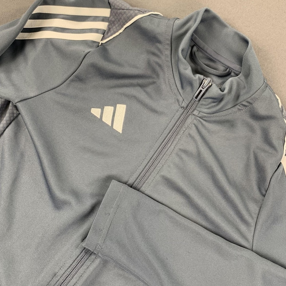 Adidas Track Jacket Youth 13-14Y Gray AEROREADY‎ 3-Stripes Full Zip Sport HS3523